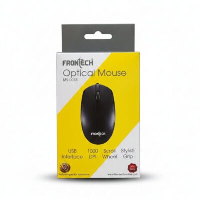 Frontech MS-0038 Optical Mouse – 1000 DPI, Scroll Wheel, Stylish Grip (USB)