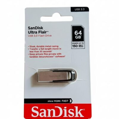 SanDisk Ultra Flair 64GB USB 3.0 Flash Drive – High-Speed Performance, Durable Metal Casing